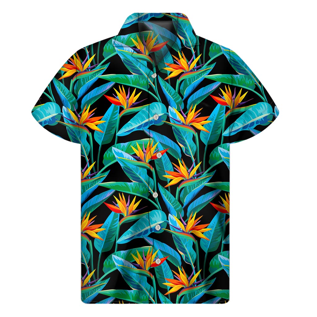 Teal Tropical Pattern Print Men's Short Sleeve Shirt