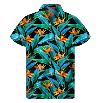 Teal Tropical Pattern Print Men's Short Sleeve Shirt