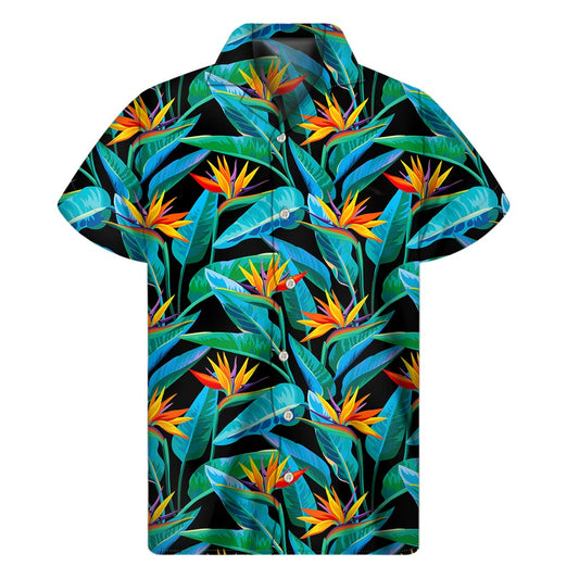 Teal Tropical Pattern Print Men's Short Sleeve Shirt