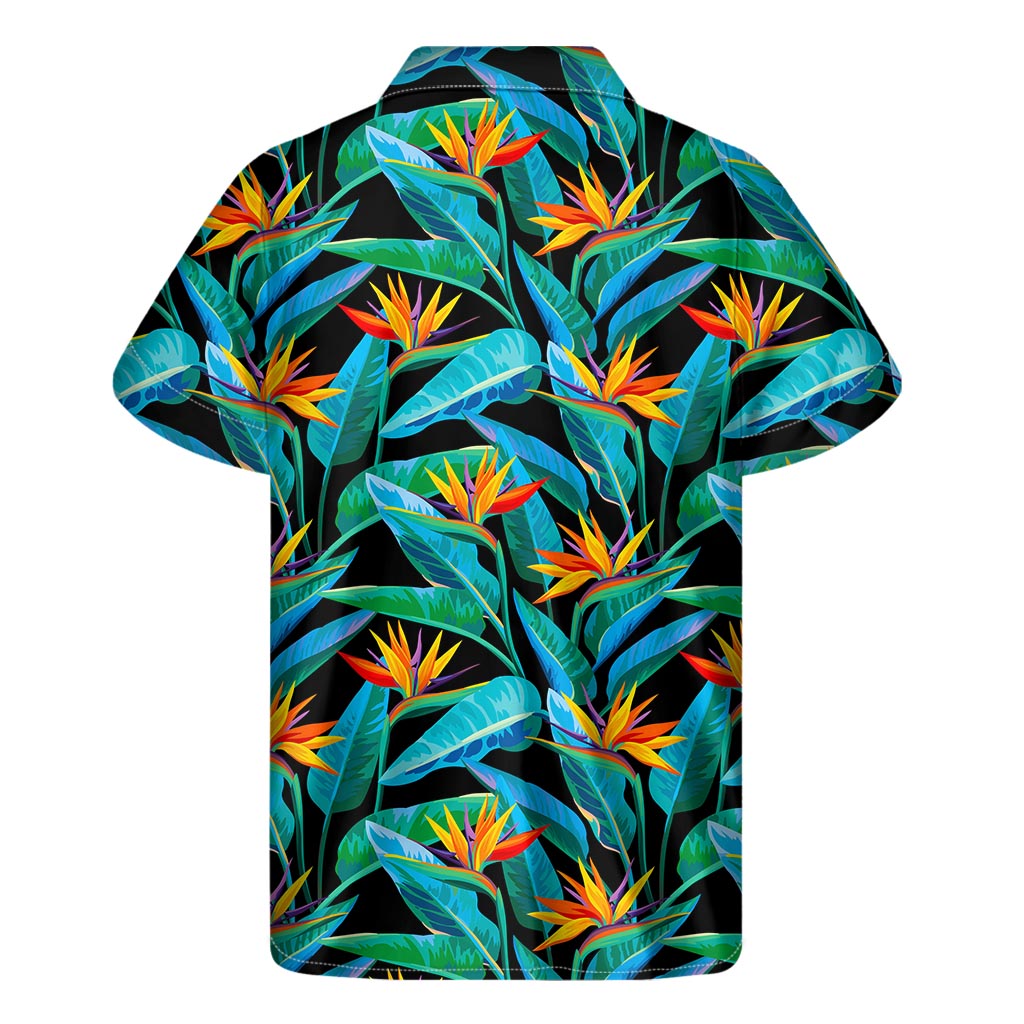 Teal Tropical Pattern Print Men's Short Sleeve Shirt