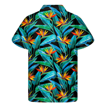 Teal Tropical Pattern Print Men's Short Sleeve Shirt