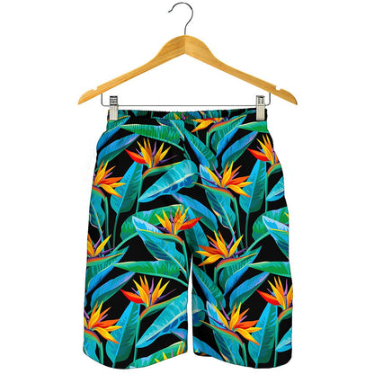 Teal Tropical Pattern Print Men's Shorts