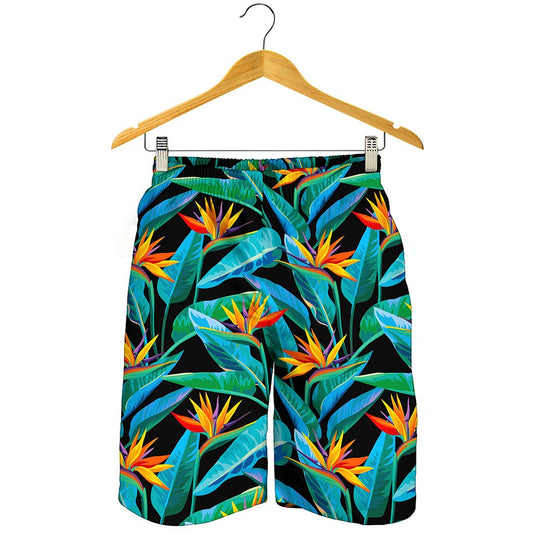 Teal Tropical Pattern Print Men's Shorts