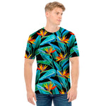 Teal Tropical Pattern Print Men's T-Shirt