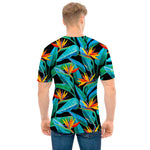 Teal Tropical Pattern Print Men's T-Shirt