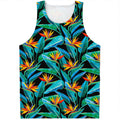Teal Tropical Pattern Print Men's Tank Top