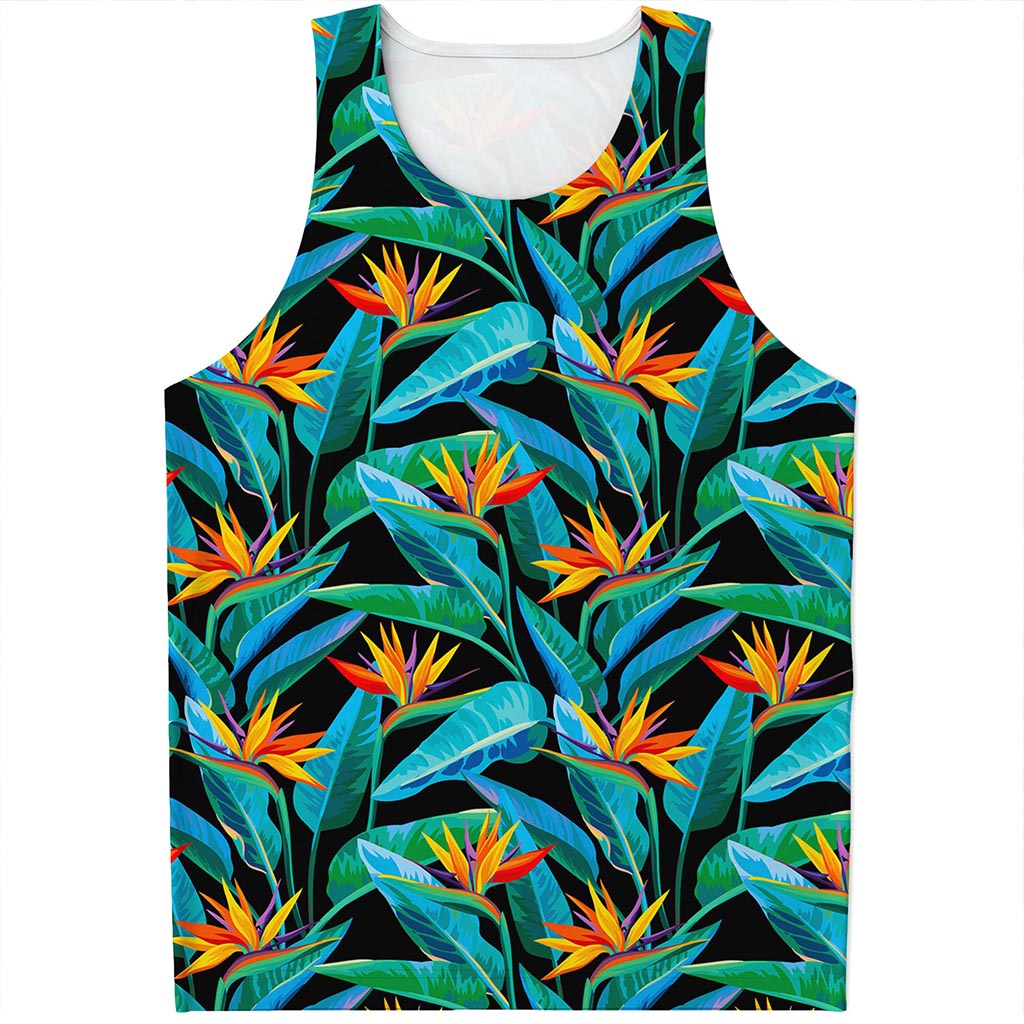 Teal Tropical Pattern Print Men's Tank Top