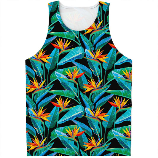 Teal Tropical Pattern Print Men's Tank Top