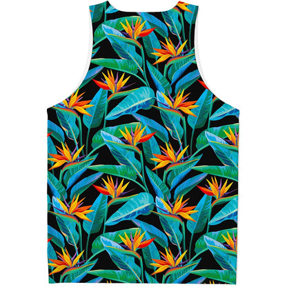 Teal Tropical Pattern Print Men's Tank Top