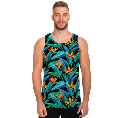 Teal Tropical Pattern Print Men's Tank Top