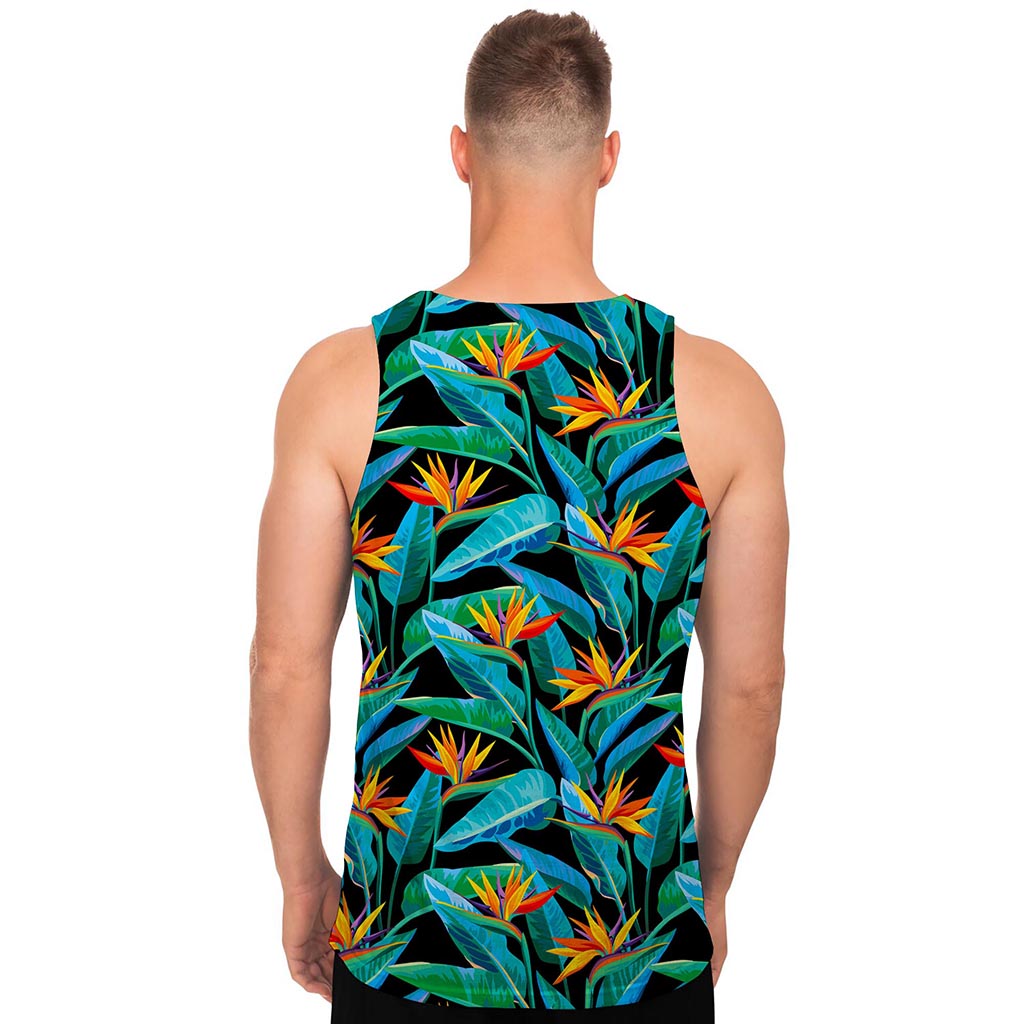 Teal Tropical Pattern Print Men's Tank Top