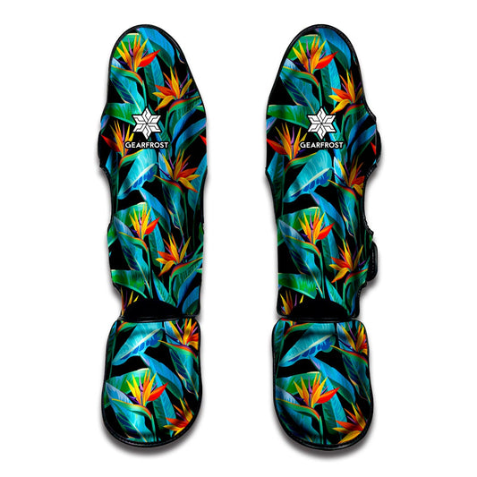 Teal Tropical Pattern Print Muay Thai Shin Guard