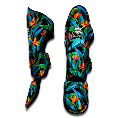 Teal Tropical Pattern Print Muay Thai Shin Guard