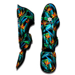 Teal Tropical Pattern Print Muay Thai Shin Guard