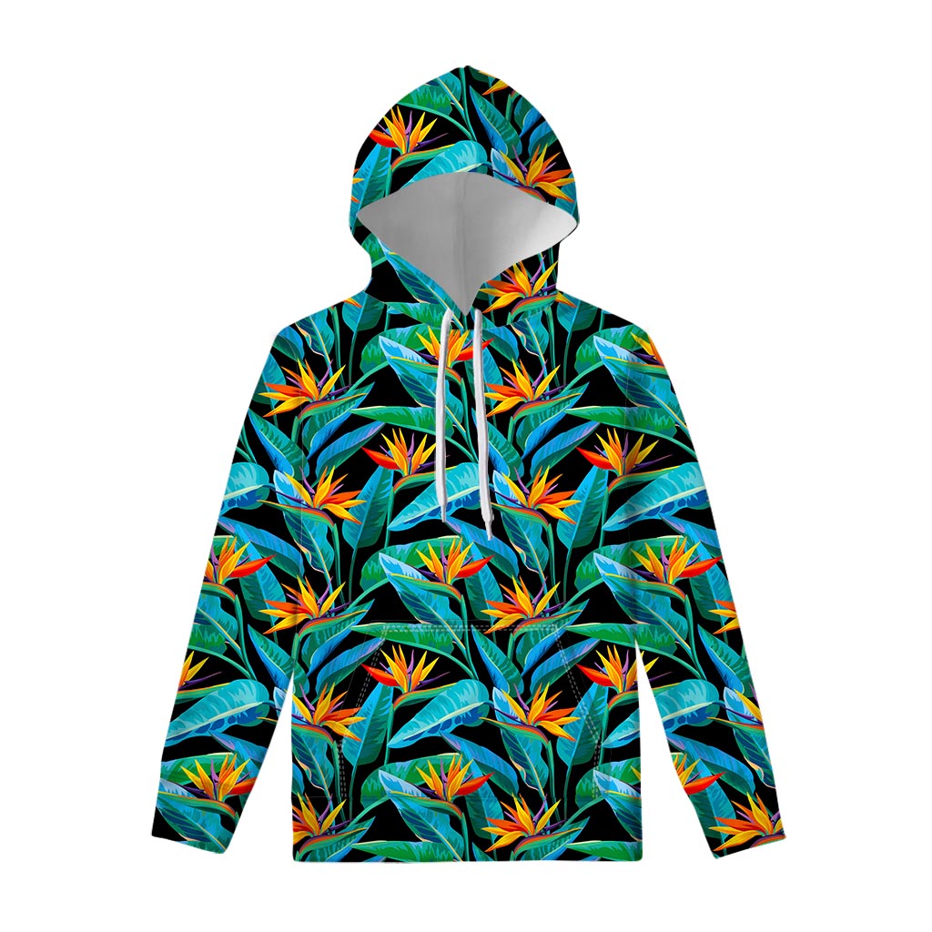 Teal Tropical Pattern Print Pullover Hoodie