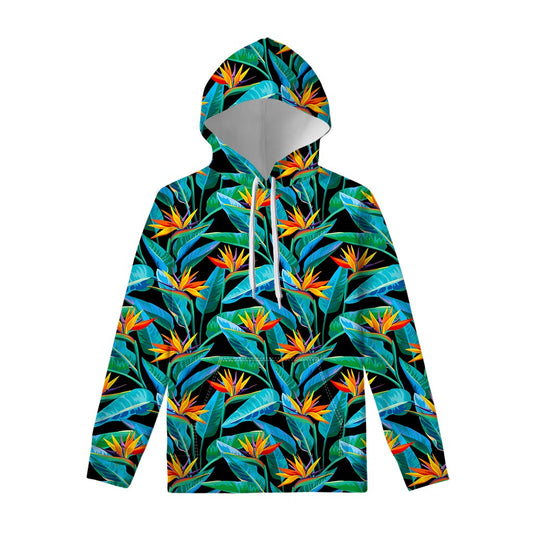 Teal Tropical Pattern Print Pullover Hoodie