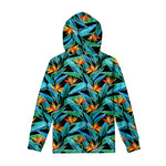 Teal Tropical Pattern Print Pullover Hoodie