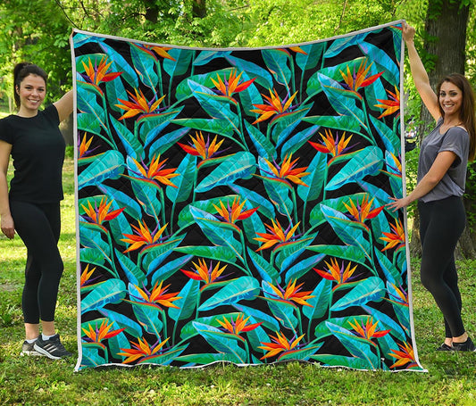 Teal Tropical Pattern Print Quilt