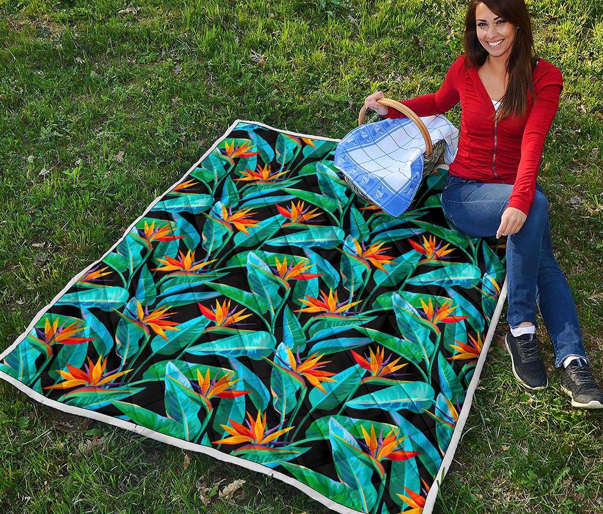 Teal Tropical Pattern Print Quilt