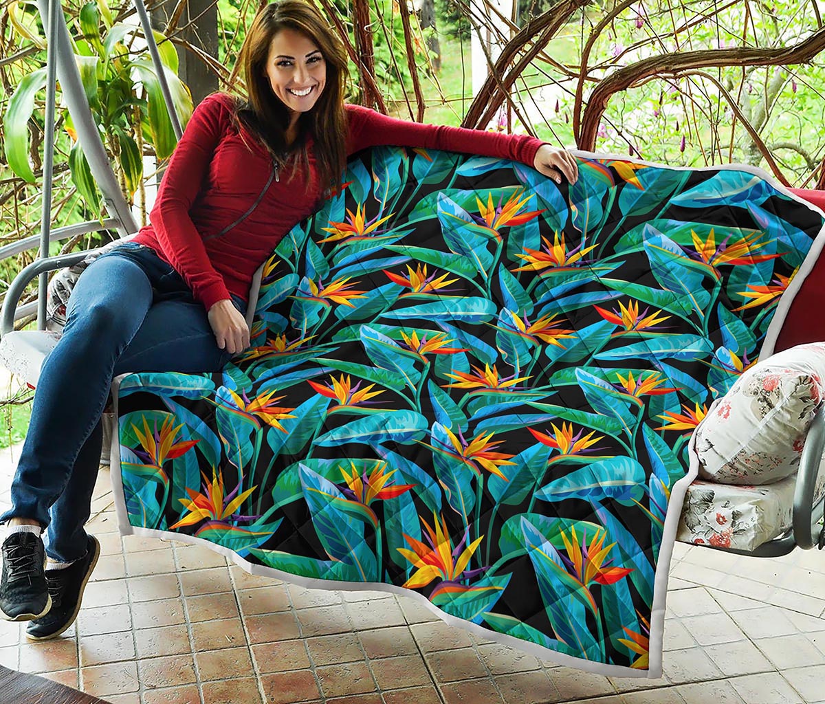 Teal Tropical Pattern Print Quilt
