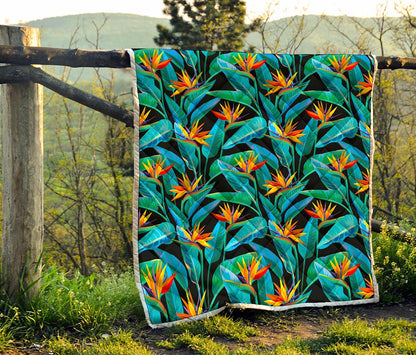 Teal Tropical Pattern Print Quilt