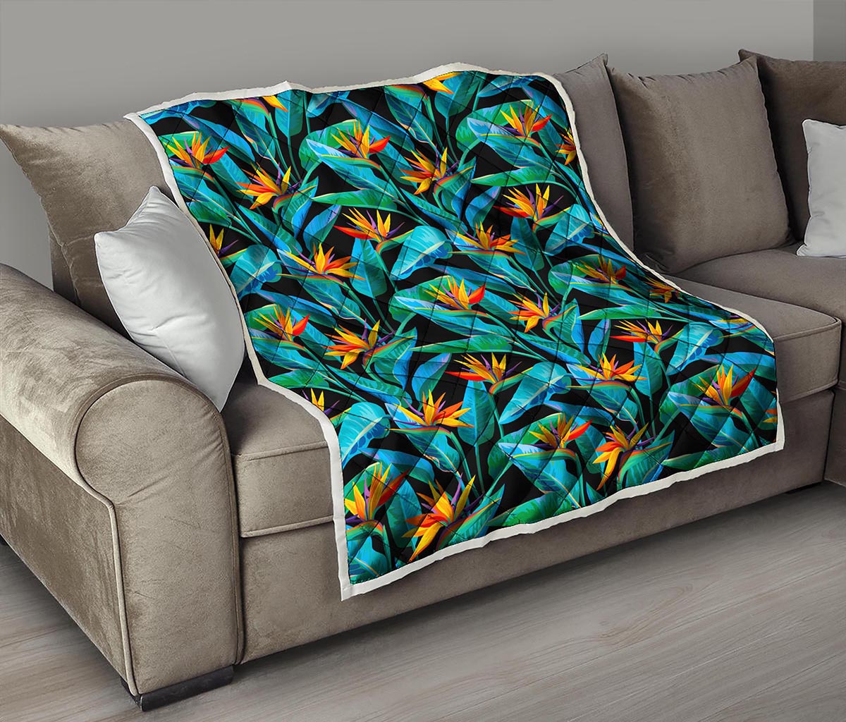 Teal Tropical Pattern Print Quilt