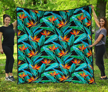 Teal Tropical Pattern Print Quilt