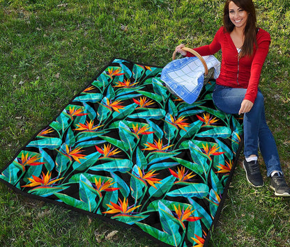 Teal Tropical Pattern Print Quilt