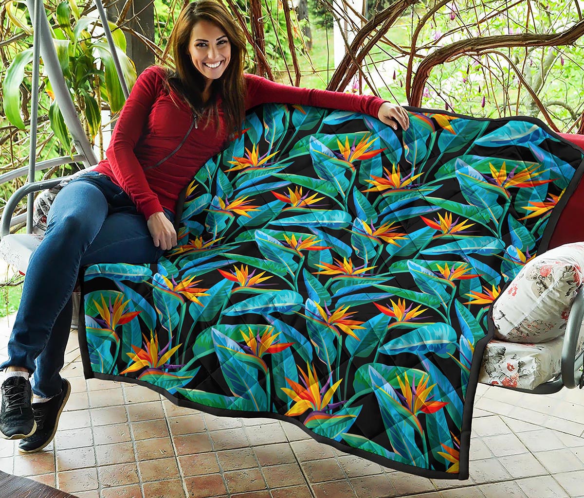 Teal Tropical Pattern Print Quilt