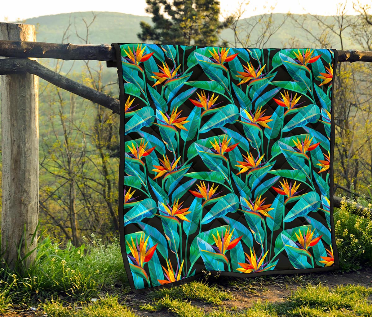 Teal Tropical Pattern Print Quilt