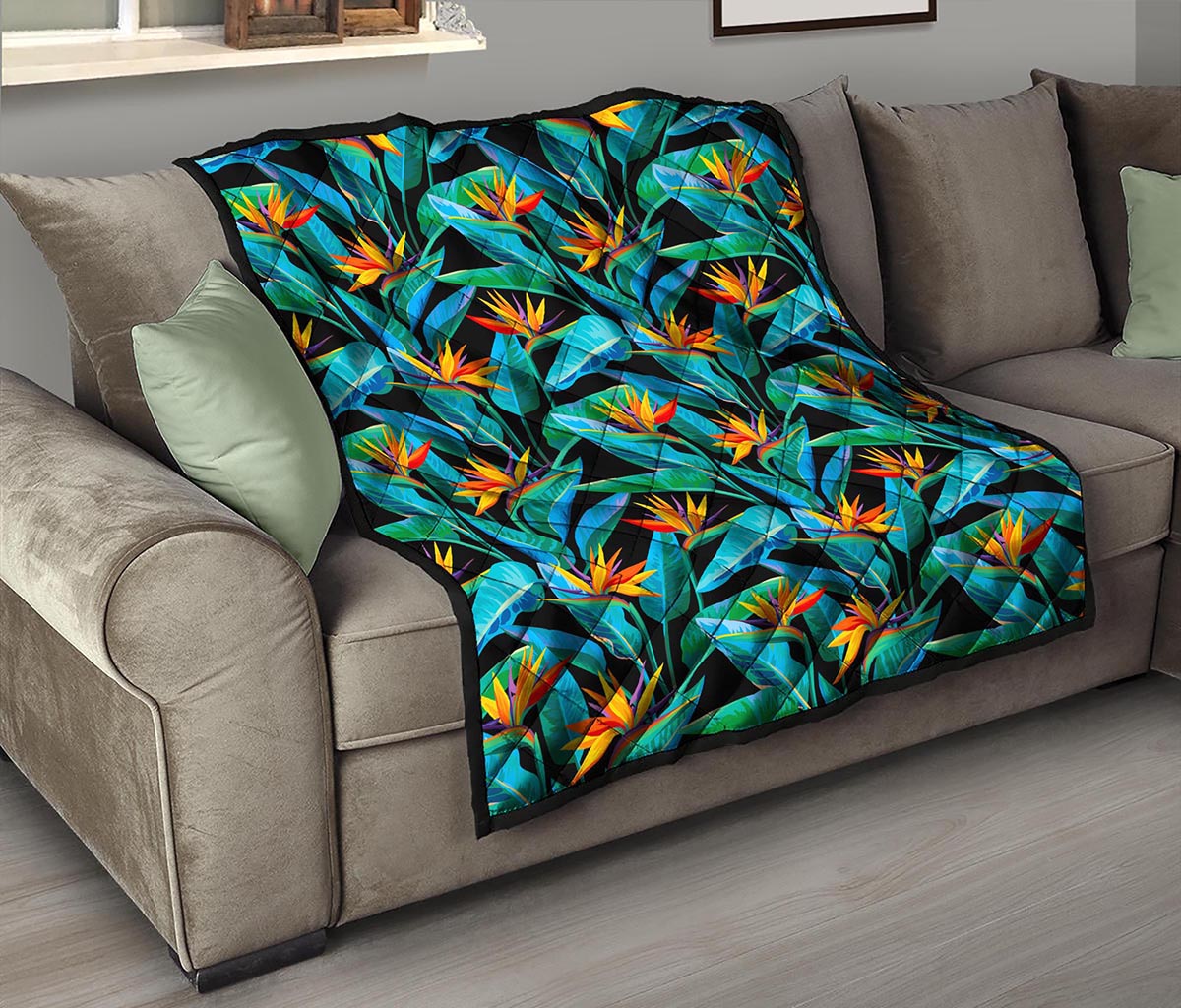 Teal Tropical Pattern Print Quilt