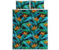 Teal Tropical Pattern Print Quilt Bed Set