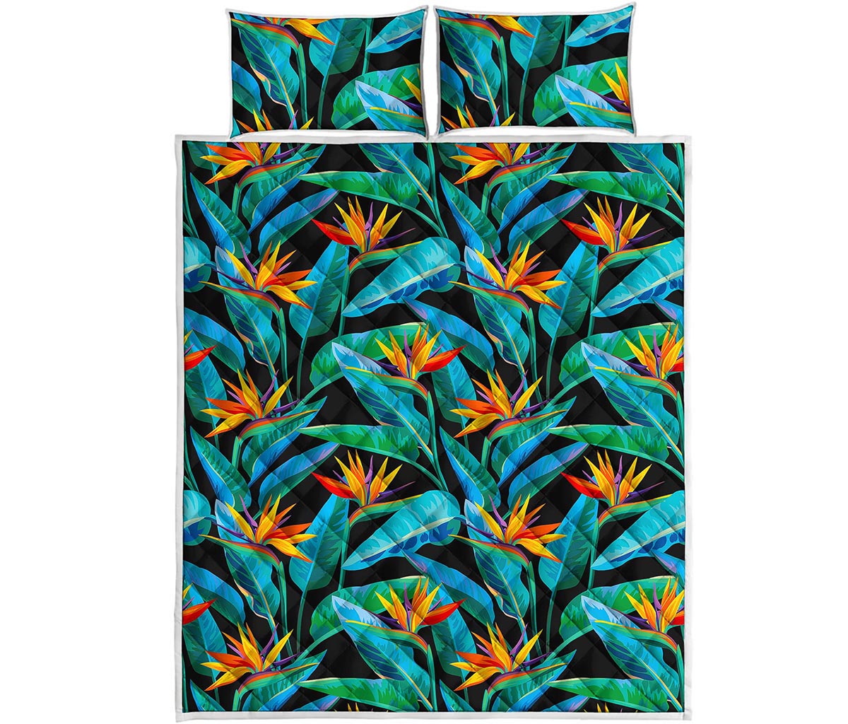 Teal Tropical Pattern Print Quilt Bed Set