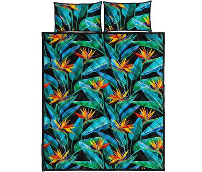 Teal Tropical Pattern Print Quilt Bed Set