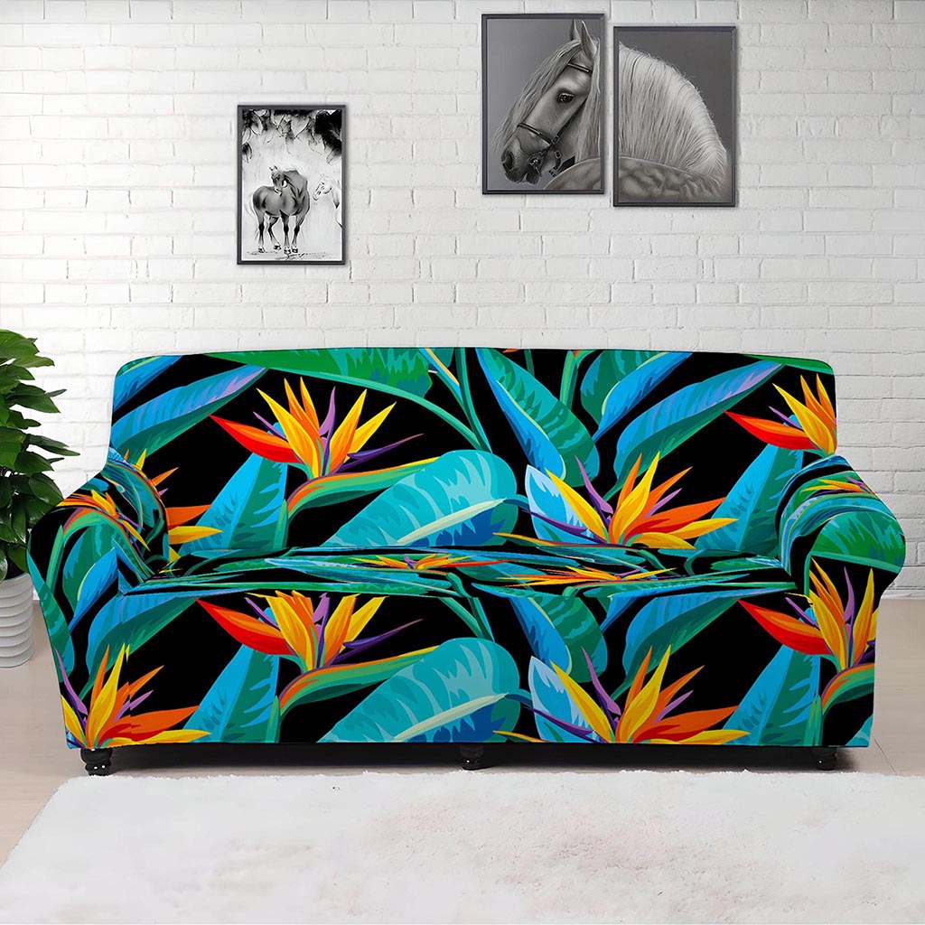 Teal Tropical Pattern Print Sofa Cover