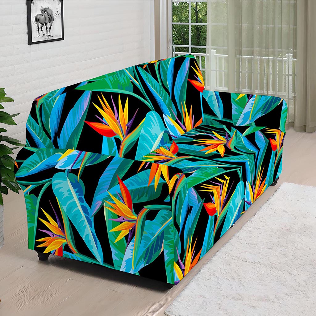 Teal Tropical Pattern Print Sofa Cover