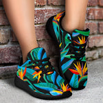 Teal Tropical Pattern Print Sport Shoes GearFrost