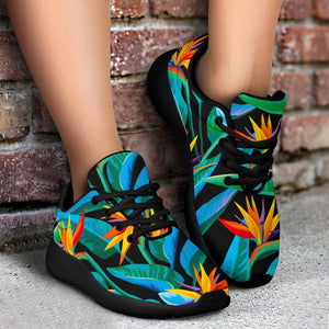 Teal Tropical Pattern Print Sport Shoes GearFrost