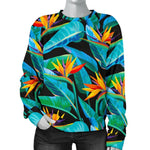 Teal Tropical Pattern Print Women's Crewneck Sweatshirt GearFrost