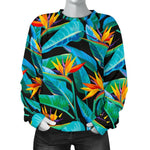 Teal Tropical Pattern Print Women's Crewneck Sweatshirt GearFrost