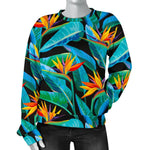 Teal Tropical Pattern Print Women's Crewneck Sweatshirt GearFrost