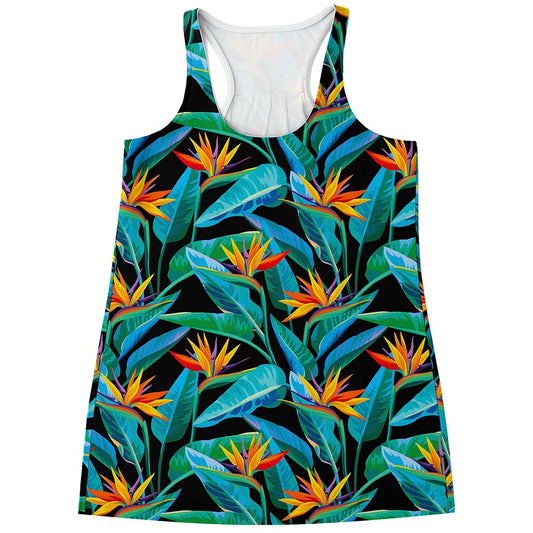 Teal Tropical Pattern Print Women's Racerback Tank Top