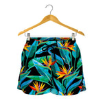 Teal Tropical Pattern Print Women's Shorts