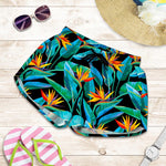 Teal Tropical Pattern Print Women's Shorts
