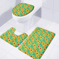 Teal Watercolor Sunflower Pattern Print 3 Piece Bath Mat Set