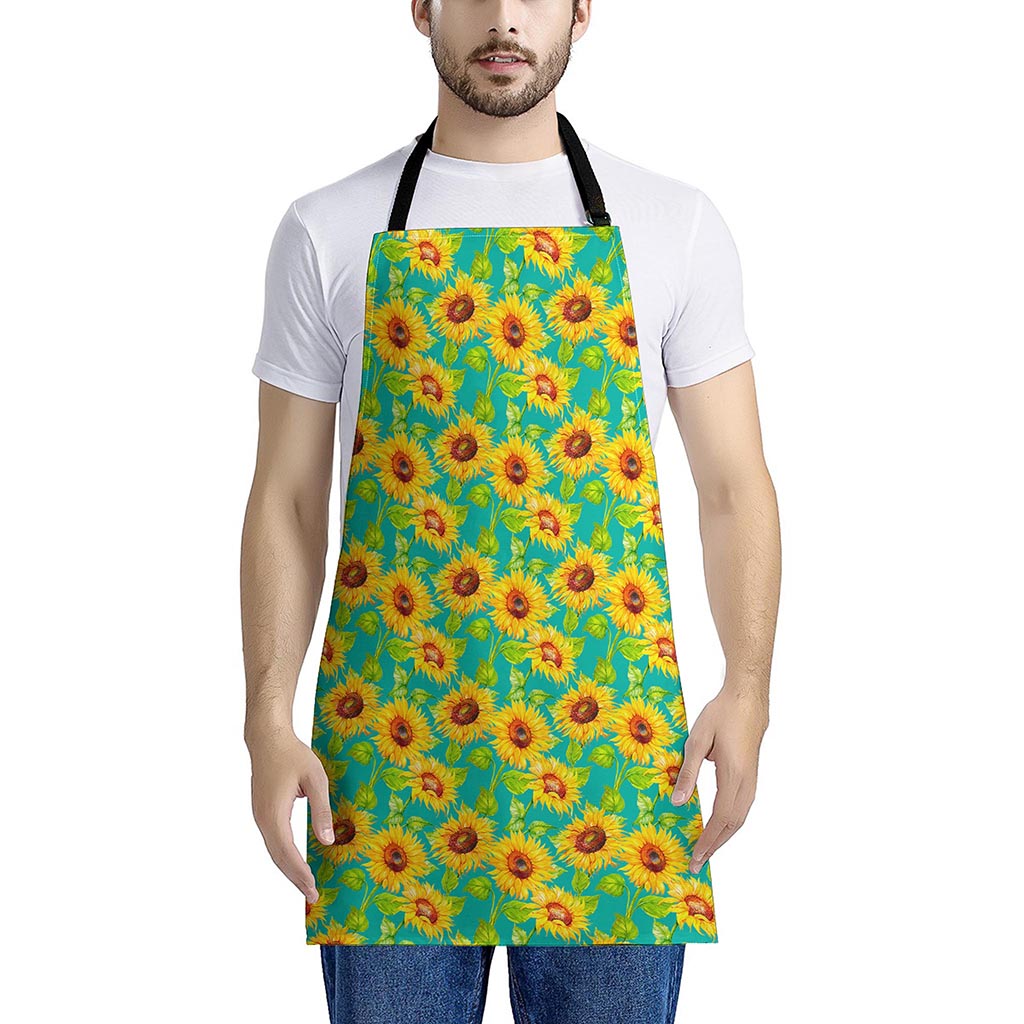 Teal Watercolor Sunflower Pattern Print Apron