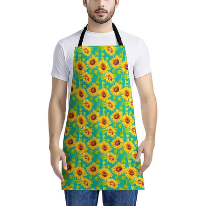 Teal Watercolor Sunflower Pattern Print Apron