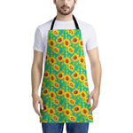 Teal Watercolor Sunflower Pattern Print Apron