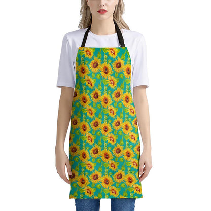 Teal Watercolor Sunflower Pattern Print Apron