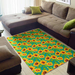 Teal Watercolor Sunflower Pattern Print Area Rug GearFrost